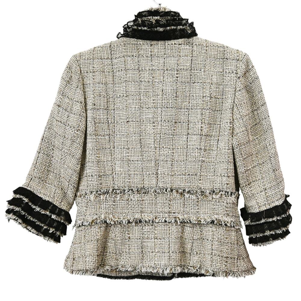 Chanel Beige Metallic Gold Silver Tweed Fringe Trim Jacket Size 38 Approx US 6 - Picture 2 of 16
